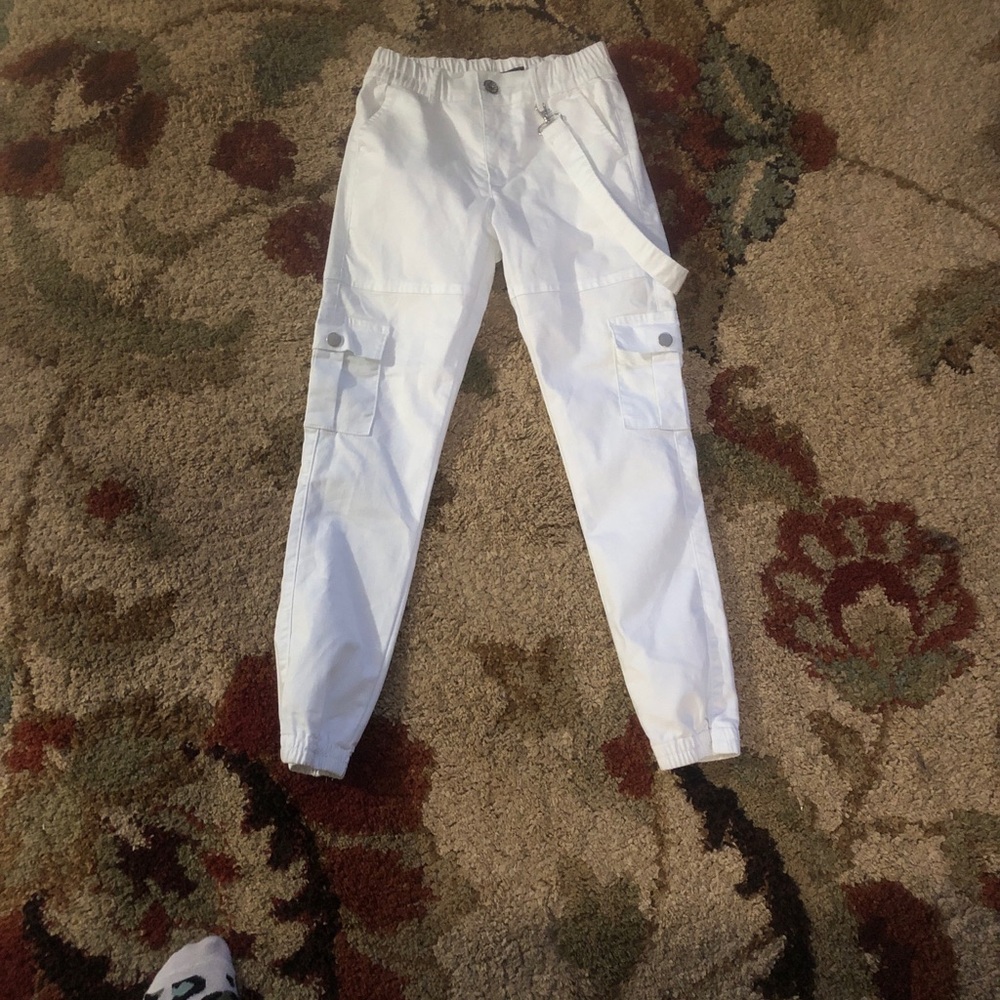 White Cargo Jogger Pants